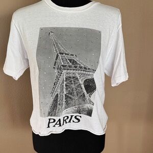 White Paris Graphic T-Shirt Embellished with Rhinestones one of a kind